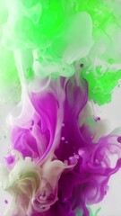 Fototapete - Abstract animation of contemporary organic forms in the form of flowing colored clouds that merge into one another. Bright shades of green, purple and white create a dynamic and vibrant movement. The 