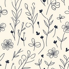 Canvas Print - Elegant Floral Line Art Seamless Pattern