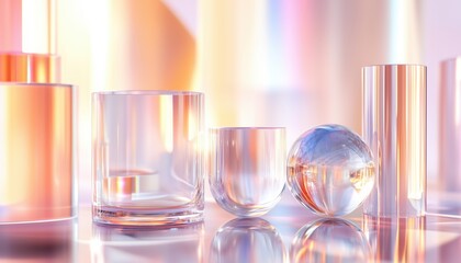 Poster - Digitally Rendered Glass Geometries With Dispersion S Showcasing Intricate Designs And Patterns In A 3d Format. .