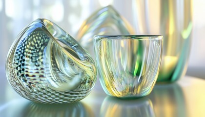 Poster - 3d Rendering Of Glass Geometries Enhanced With Dispersion S, Presented Digitally For A Stunning Visual Experience. Explore The Beauty Of Geometric Shapes.