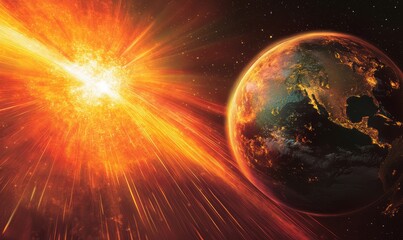 Wall Mural - diagram of solar radiation hitting earth, highlighting the absorption and reflection processes in th