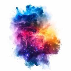 Poster - Colorful cloud of stardust and stars exploding against a white background