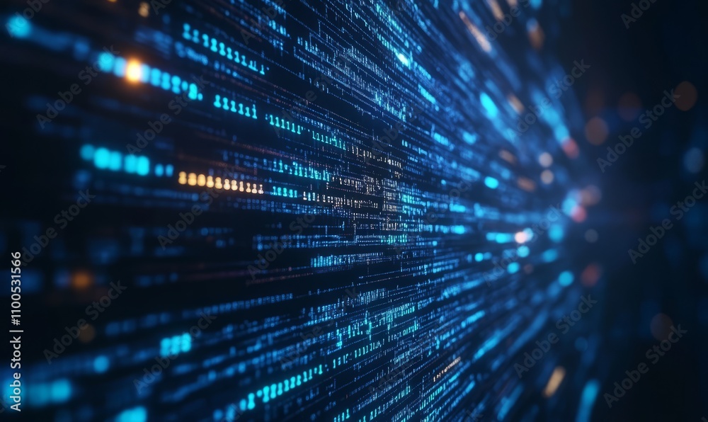 Illustration of code compiling like the Matrix background from top down ...
