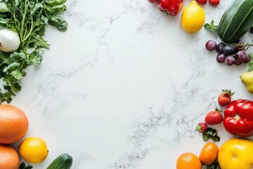 Poster - A vibrant mix of fresh fruits and vegetables showcases nature's bounty on a clean white surface, perfect for healthy recipes and meal prep. Generative AI