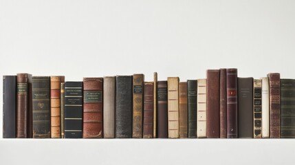 Poster - Books of different genres are arranged on a white background, highlighting their unique covers and spines, inviting readers to explore new worlds. Generative AI