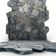 Poster - Stone wall forming an abstract background on a white backdrop with a floor platform