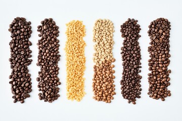 Poster - Various coffee beans display their unique colors and textures on a clean surface, inviting further details. Generative AI