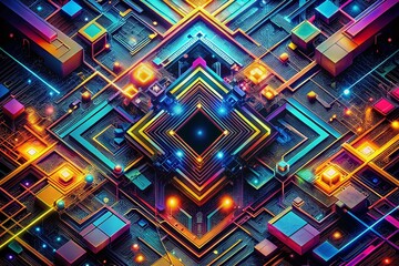Poster - Aerial Photography of Abstract Lines Pattern Technology on Black Gradient Background for Modern Digital Art and Design Concepts