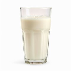 Poster - Glass of milk standing on a white background, capturing the essence of freshness and purity