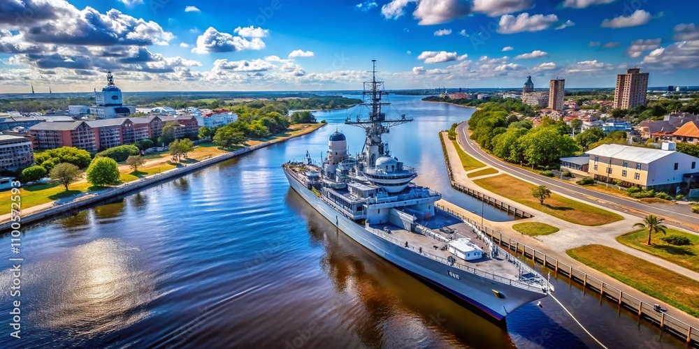 Aerial View of the USS North Carolina Battleship in Wilmington, NC ...
