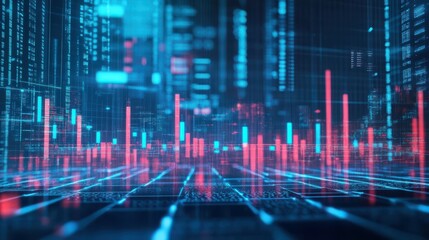 Poster - Data science illustration. Querying, analyzing, and visualizing complex information. Neural networks for stock. Business analytics.