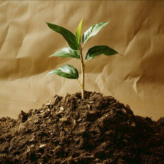 Wall Mural - high quality photograph of a potplant planted into ground made of corrugated and recycled paper only product concept demo soil