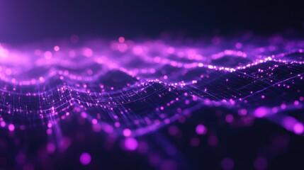 Poster - Purple tech background. Network purple technology background. Big data neon background perspective. Cyber technical wave sound.