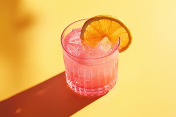 Wall Mural - glass of pink drink with a slice of orange on top