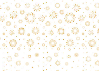 Poster - Fireworks banner, gold fireworks background. 2025 chinese New year fireworks festival. Christmas pattern isolated on transparent background. Vector illustration	