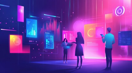 Poster - Using technology for business, digital marketing, big data, and investment concepts. Business people, internet connection, business, finance, and banking technology