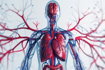Poster - Detailed illustration of the human nervous system demonstrating brain and nerve connections in vibrant colors and luminous effects