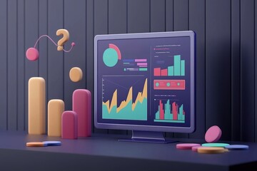 Poster - 3d render of business data analytics display. modern ui design for web banner mockups shows growth c