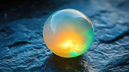 Poster - Colorful Glass Sphere Reflecting Light on a Textured Surface
