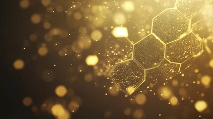 Poster - Abstract Golden Hexagonal Background with Bokeh and Glowing Effects