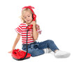 © New Africa - Cute little girl with telephone on white background