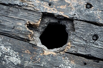 Wall Mural - Decayed Wood Texture Hole Dark Grunge Rustic Old Damaged Weathered Plank Backgrou