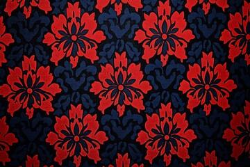 Wall Mural - Red Blue Floral Damask Pattern Fabric Texture Background