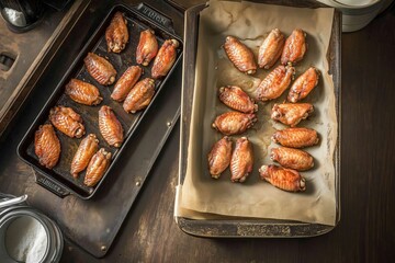 Sticker - Perfectly roasted chicken wings, golden and crispy, straight from the oven, prepared to perfection by Generative AI.