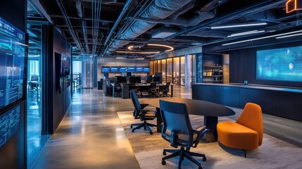 Poster - Modern Office Interior with High-Tech Design and Collaborative Spaces