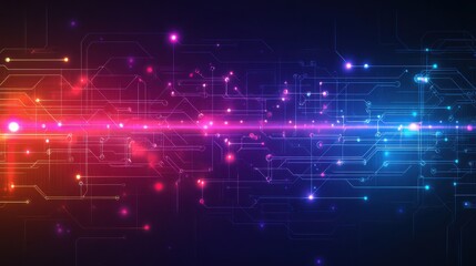 Poster - Abstract Technology Background with Colorful Circuit Lines and Nodes