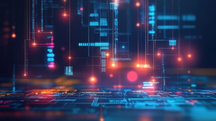 Poster - Futuristic Data Visualization with Colorful Light Patterns and Lines