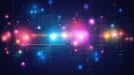 Wall Mural - Abstract Colorful Lights with Digital Circuit Background Design