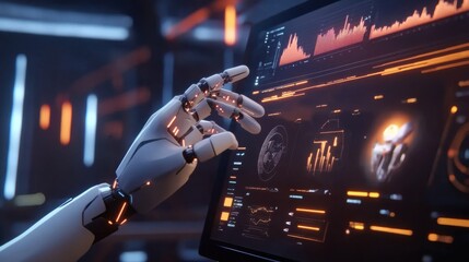 Poster - Futuristic Robotic Hand Interacting with Advanced Digital Interface