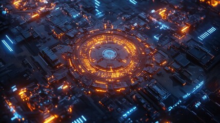 Poster - Futuristic Technology Concept with Neon Lights and Circuit Patterns