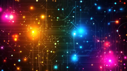 Poster - Colorful Abstract Technology Background with Circuit Patterns and Lights