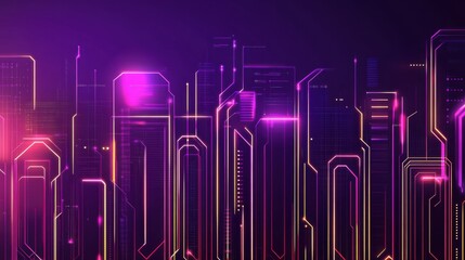 Poster - Abstract neon lines and shapes on dark background for technology design