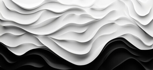 Poster - Abstract waves in black and white, smooth flowing patterns, layered textures, modern design, artistic composition