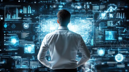 Poster - Man Analyzing Data with Digital Interface in Modern Workspace