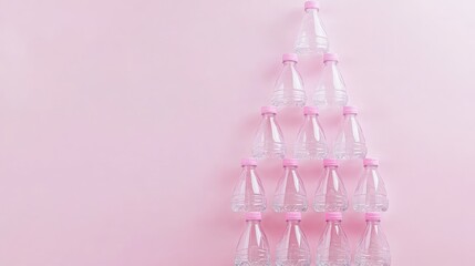Poster - Pyramid of Water Bottles on Soft Pink Background for Minimal Design