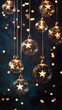 © shustrilka - glass christmas balls with stars, on a dark background, holiday cards