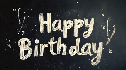 Poster - 'Happy Birthday' in a chalkboard font, with light chalk dust around the letters