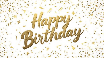 Poster - Golden Foil Text Shiny, metallic gold 'Happy Birthday' lettering with a clean, modern look