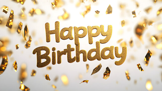 Golden Foil Text Shiny, metallic gold 'Happy Birthday' lettering with a clean, modern look