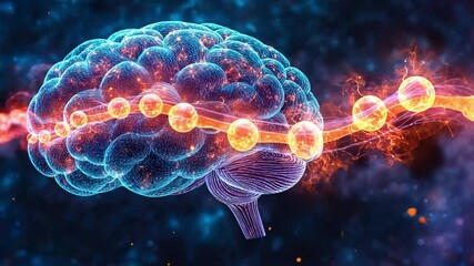 Poster - Vibrant digital image of a human brain with glowing neural pathways showcasing activity