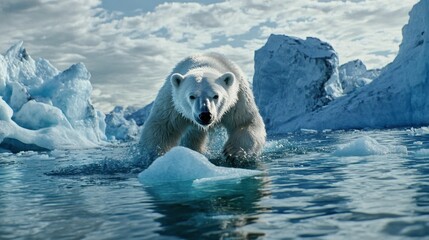Wall Mural - majestic polar bear navigating icy waters in a breathtaking arctic setting, highlighting the splendo