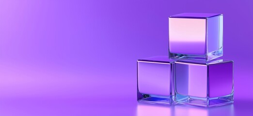 Poster - Purple glass blocks stacked, modern design, reflective surfaces, soft gradient background