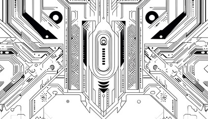 Poster - Abstract monochrome design featuring intricate circuitry patterns and geometric shapes.