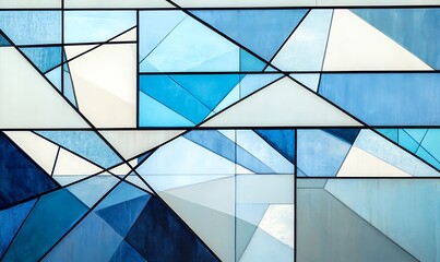 Poster - Abstract geometric design featuring various shades of blue and white.