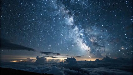 Wall Mural - night sky with a blanket of stars shining over fluffy clouds , stars, sky, night, clouds, astronomy,