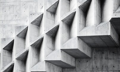 Poster - Abstract concrete wall with geometric protrusions creating a striking visual pattern.